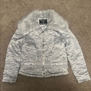 Marc New York Silver Quilted Puffer with Faux Fur